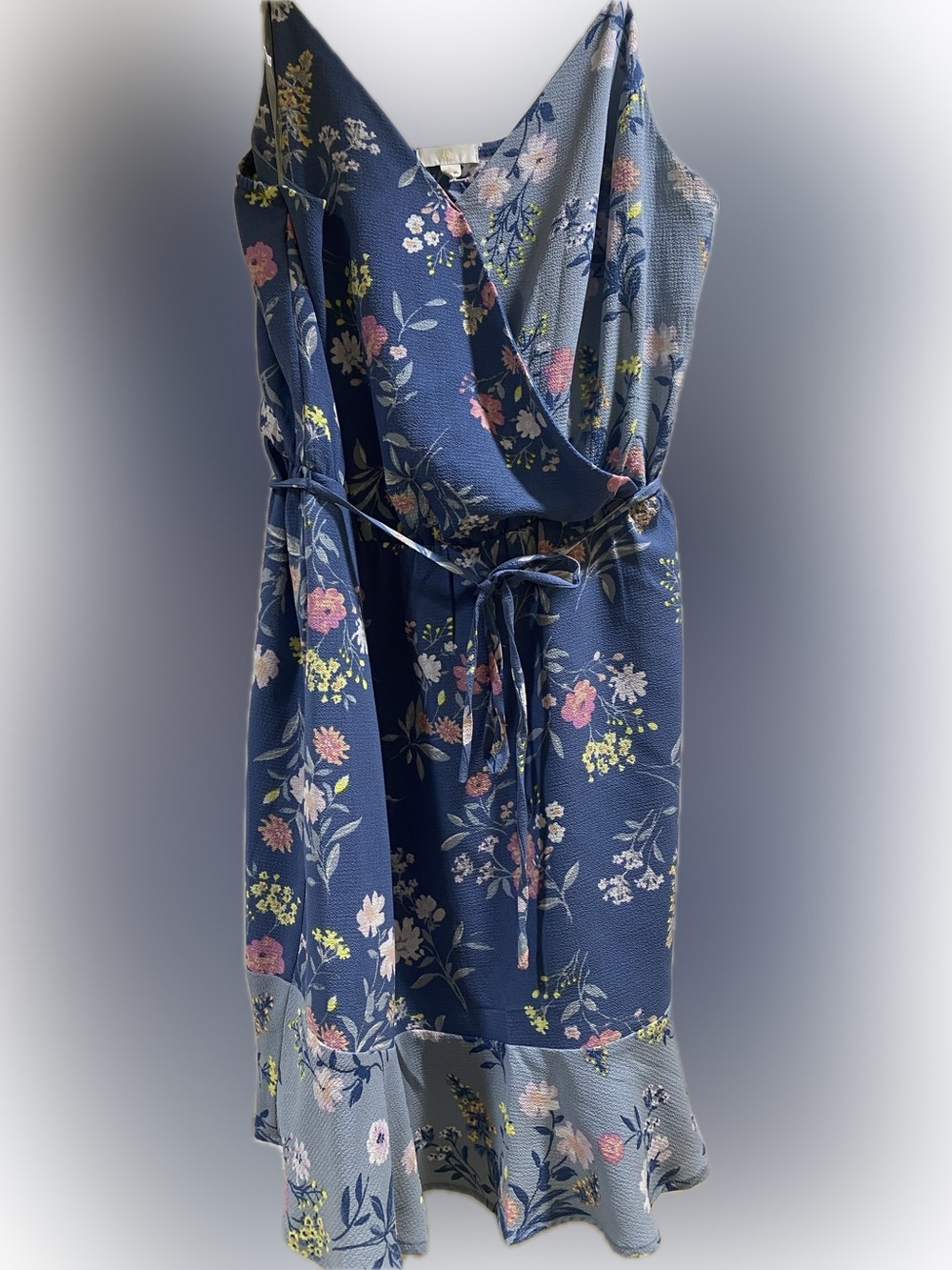 Blue Floral Faux Wrap Sundress, sz L